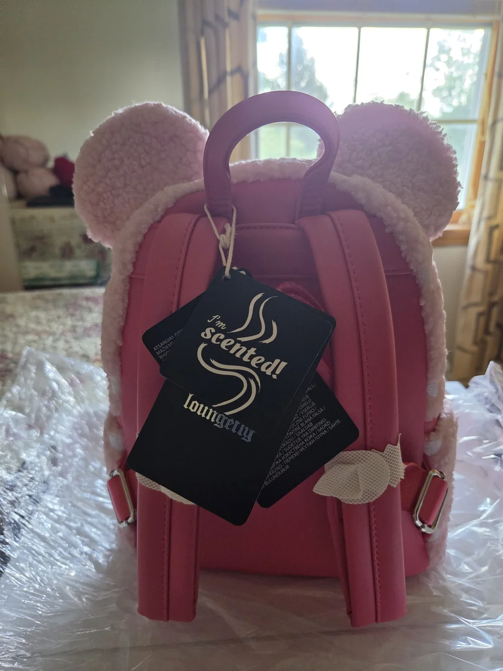 Loungefly Pink Sherpa Minnie Bow Kids Backpack